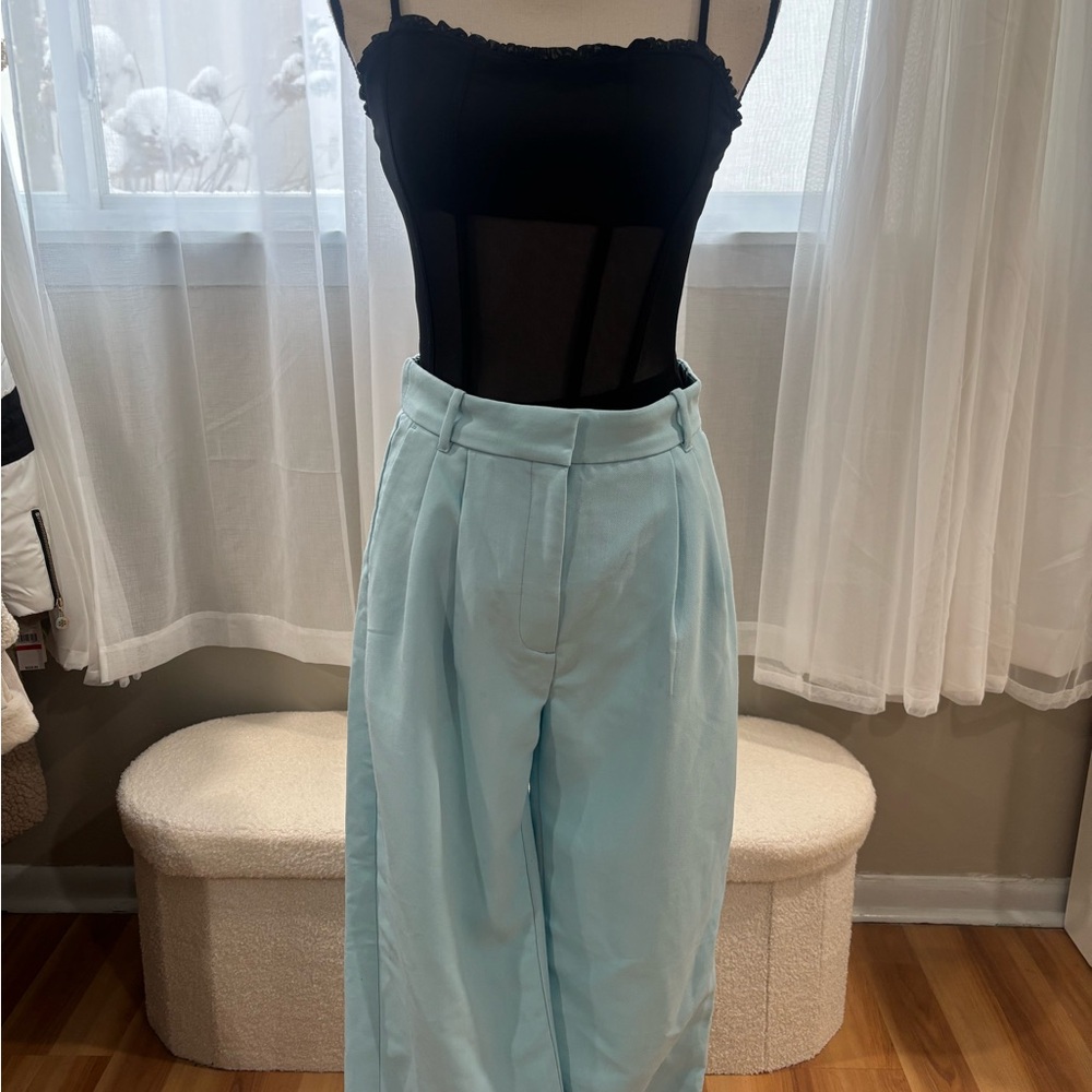 Women's Light Blue Wide-Leg Pants